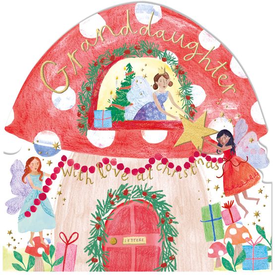 Granddaughter Toadstool Fairy House Christmas Card