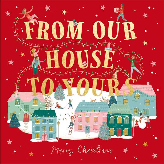 From Our House Tree Shaped Christmas Text With People and Lights Christmas Card