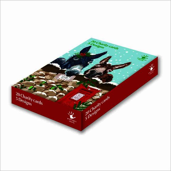 Two Donkeys Looking Over A Wall Box of Christmas Cards