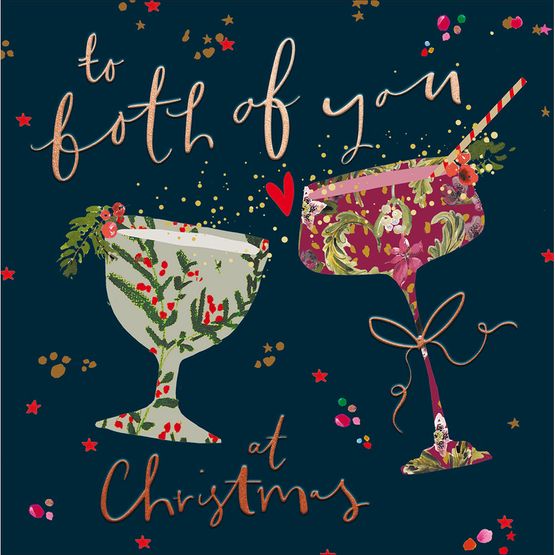 Both of You Two Gin Glasses With Florals Christmas Card