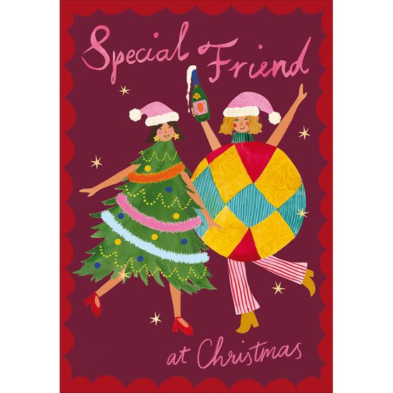 Special Friend Two Girls In A Star and Bauble Costume Christmas Card