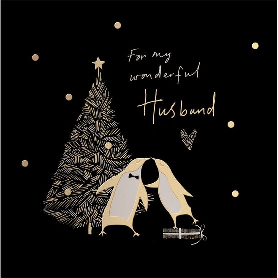 Wonderful Husband Two Penguins Kissing By A Tree Christmas Card