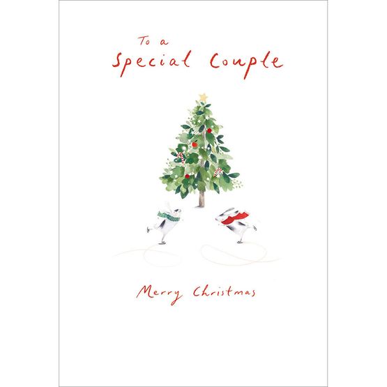 Special Couple Two Rabbits Skating Around A Tree Christmas Card