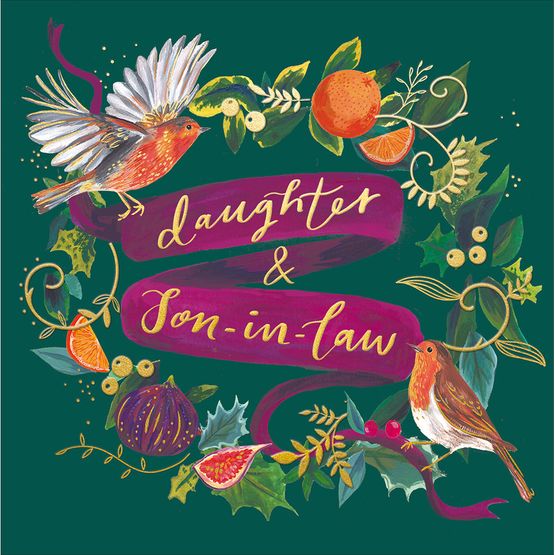 Daughter &amp; Son-in-Law Two Robins On A Wreath Christmas Card