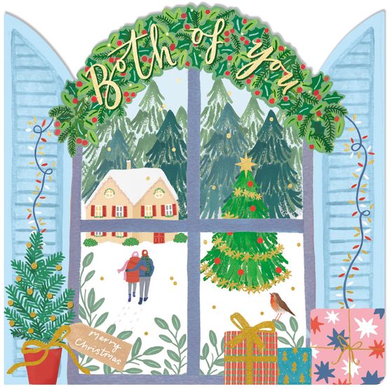 Both of You Window and Couple In Snow Christmas Card