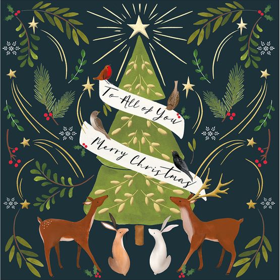 To All of You Woodland Animals By A Tree Christmas Card