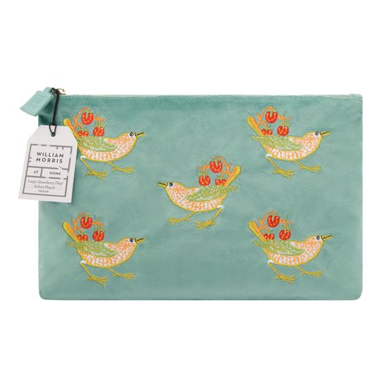 William Morris at Home - Strawberry Thief Large Powder Blue Embroidery Velvet Pouch