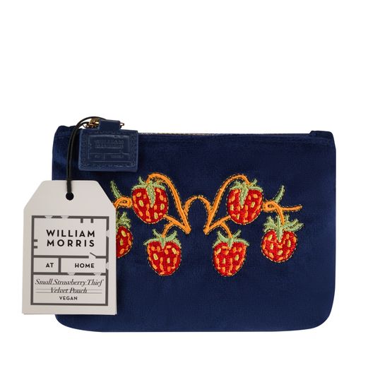 William Morris at Home - Strawberry Thief Small Indigo Embroidery Velvet Pouch