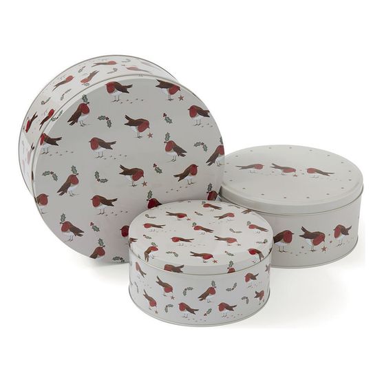 Cooksmart Christmas Robins Retreat Set Of 3 Printed Cake Tins