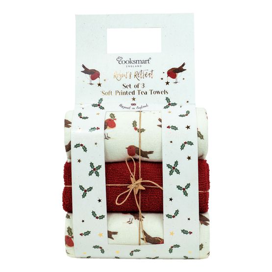Cooksmart Christmas Robins Retreat Terry Tea Towels 3 Pack