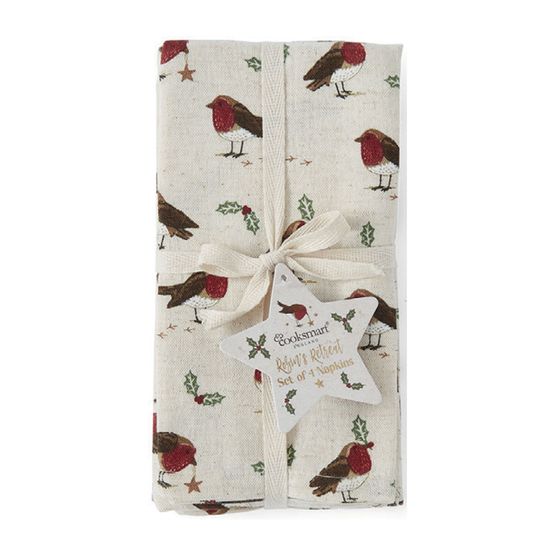 Cooksmart Christmas Robins Retreat Napkins 4 Pack