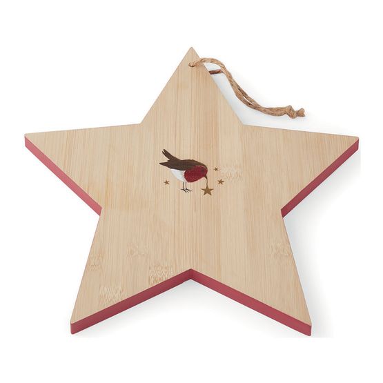 Cooksmart Christmas Robins Retreat Bamboo Star Shaped Board