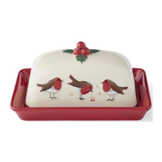 Cooksmart Christmas Robins Retreat Butter Dish