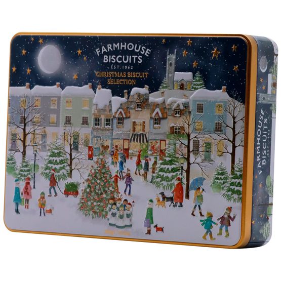 Farmhouse Biscuits - Christmas Village Scene Tin of Assorted Biscuits