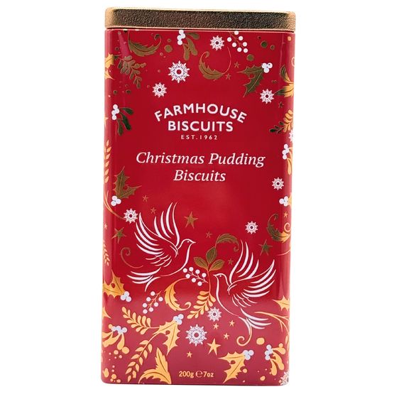Farmhouse Biscuits - Red Triangle Tin of Christmas Pudding Biscuits