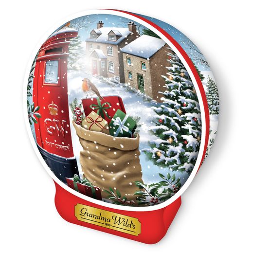 Grandma Wild's - Snow Globe Post Box Tin with Butter Shortbread Mini Biscuits