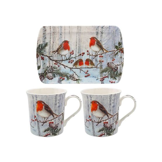 Joe Davies Macneil Robin 2 Mugs with Tray