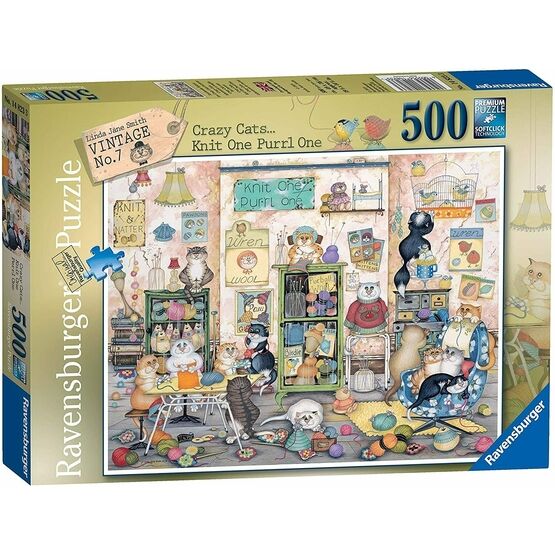Ravensburger Crazy Cats No.7 Knit one, Purrl one 500 piece Jigsaw Puzzle - 14823