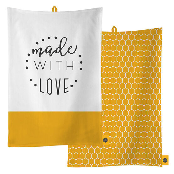 Kitchen Pantry Made with Love & Yellow Honeycomb Tea Towels (Pack of 2)