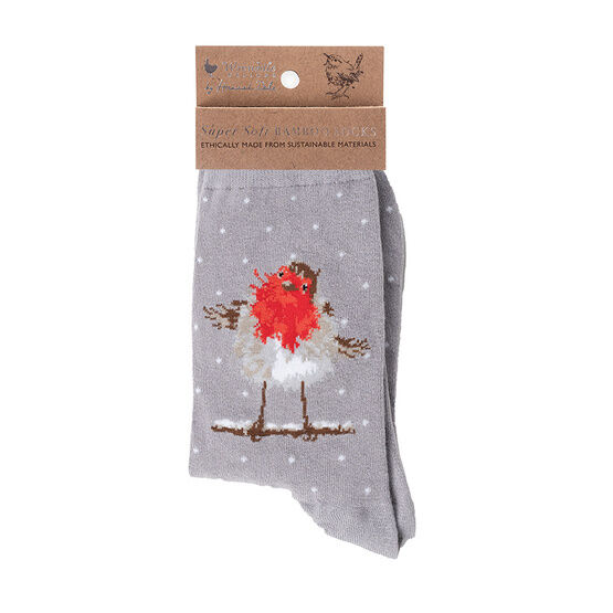 Wrendale Designs - Christmas Sock - Jolly Robin - Grey