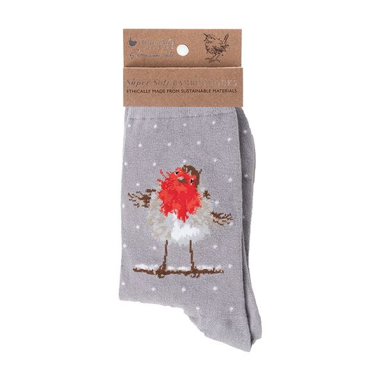 Wrendale Designs - Jolly Robin Christmas Socks Grey