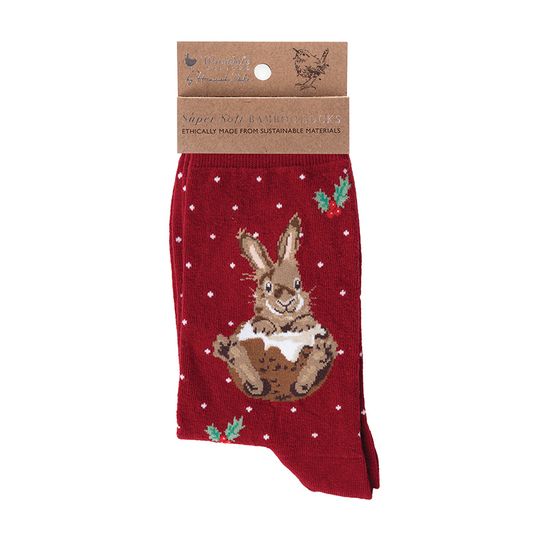 Wrendale Designs - Little Pudding Rabbit Christmas Socks Red